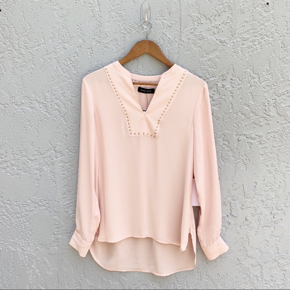 Ivanka Trump, Pink Roll Tab Blouse w/ stud, Size S